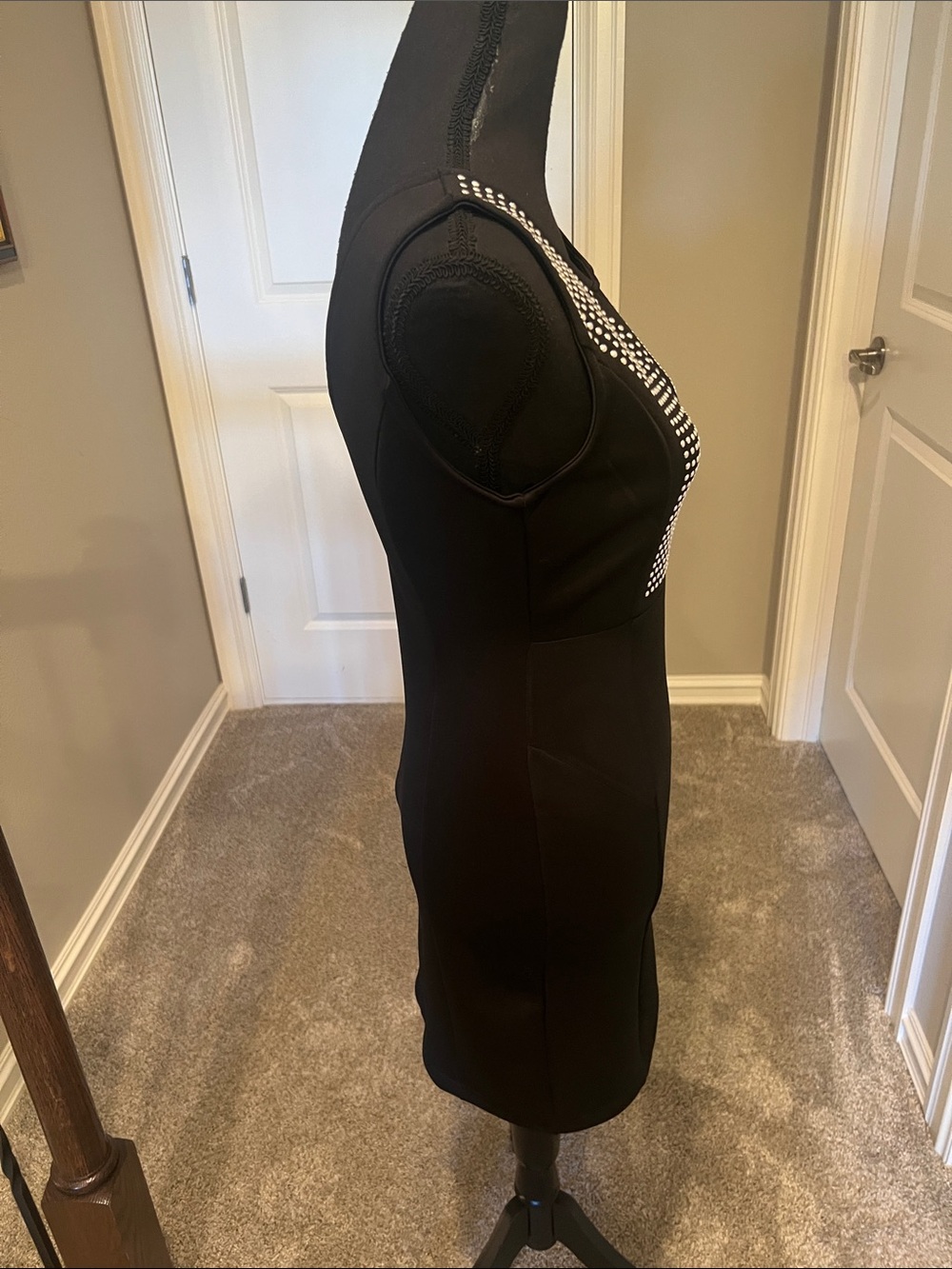 🎯 2/$5 Say What? Black Mini Dress with Silver Stud Panels - Picture 6 of 9